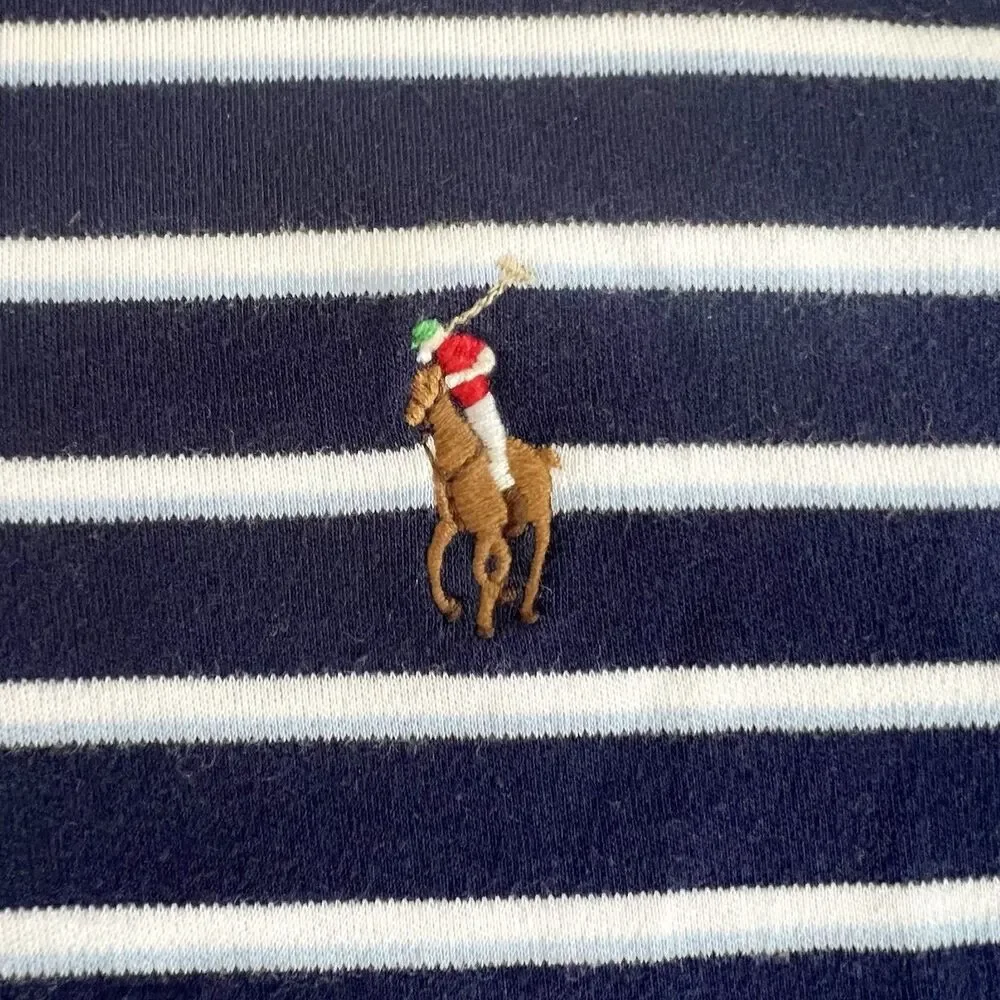Polo‎ Ralph Lauren Shirt Mens L Pima Soft Touch Blue Striped Short Sleeve